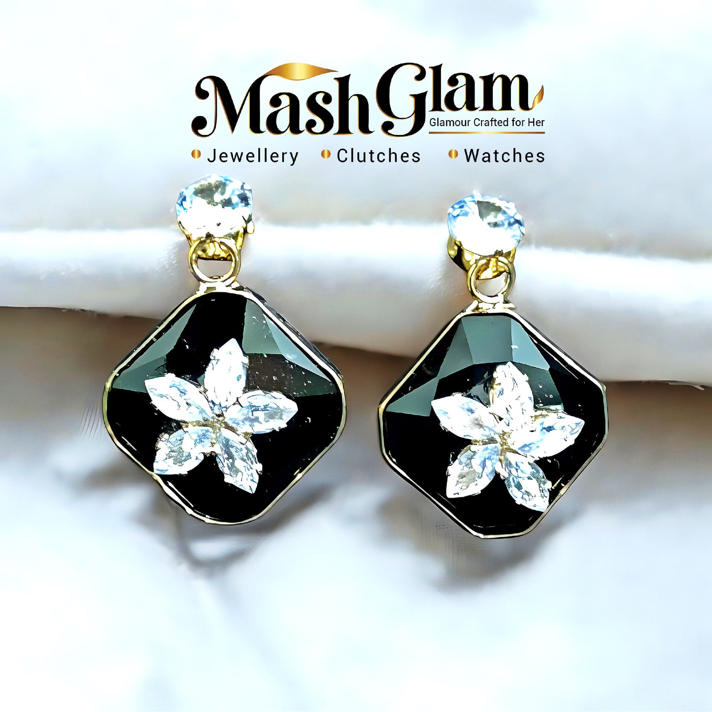 Radiant Crystal Bloom Earrings (Black)