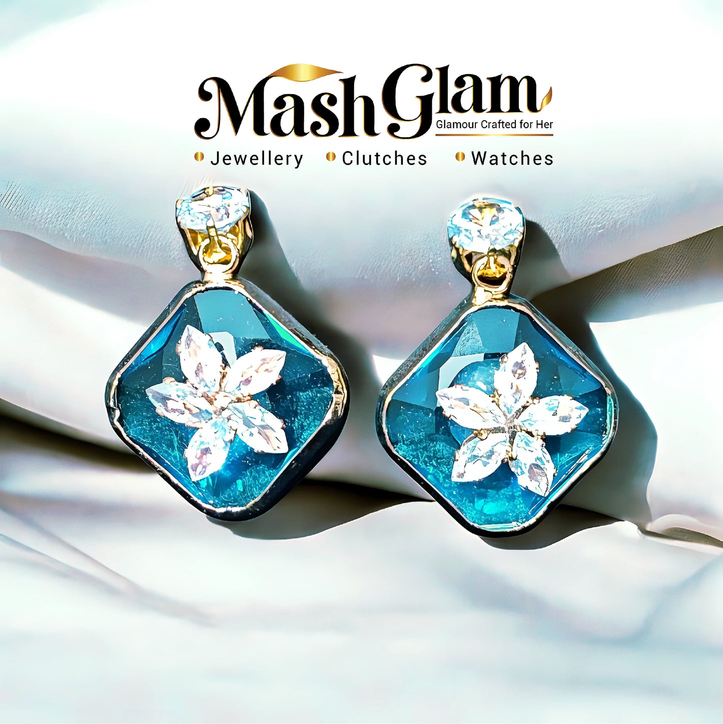 Radiant Crystal Bloom Earrings (Blue)