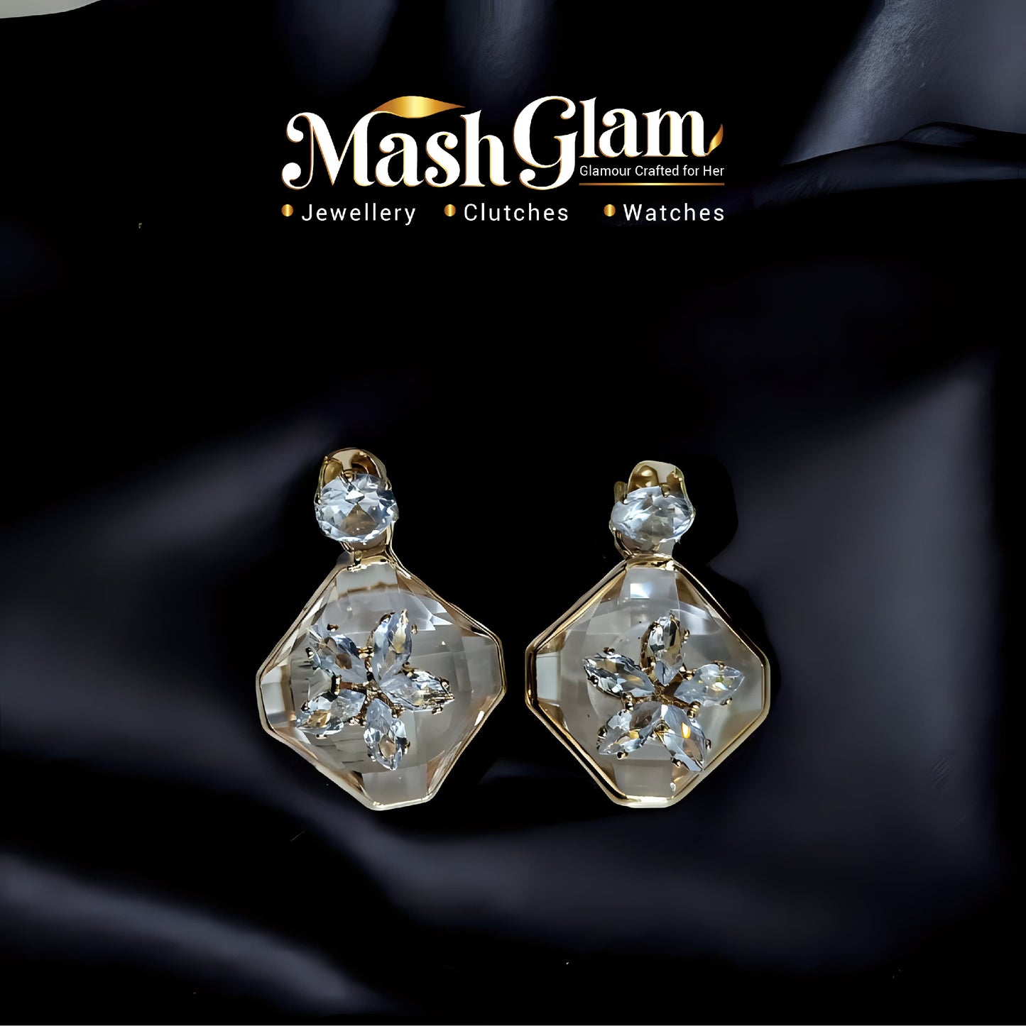 Radiant Crystal Bloom Earrings (White)