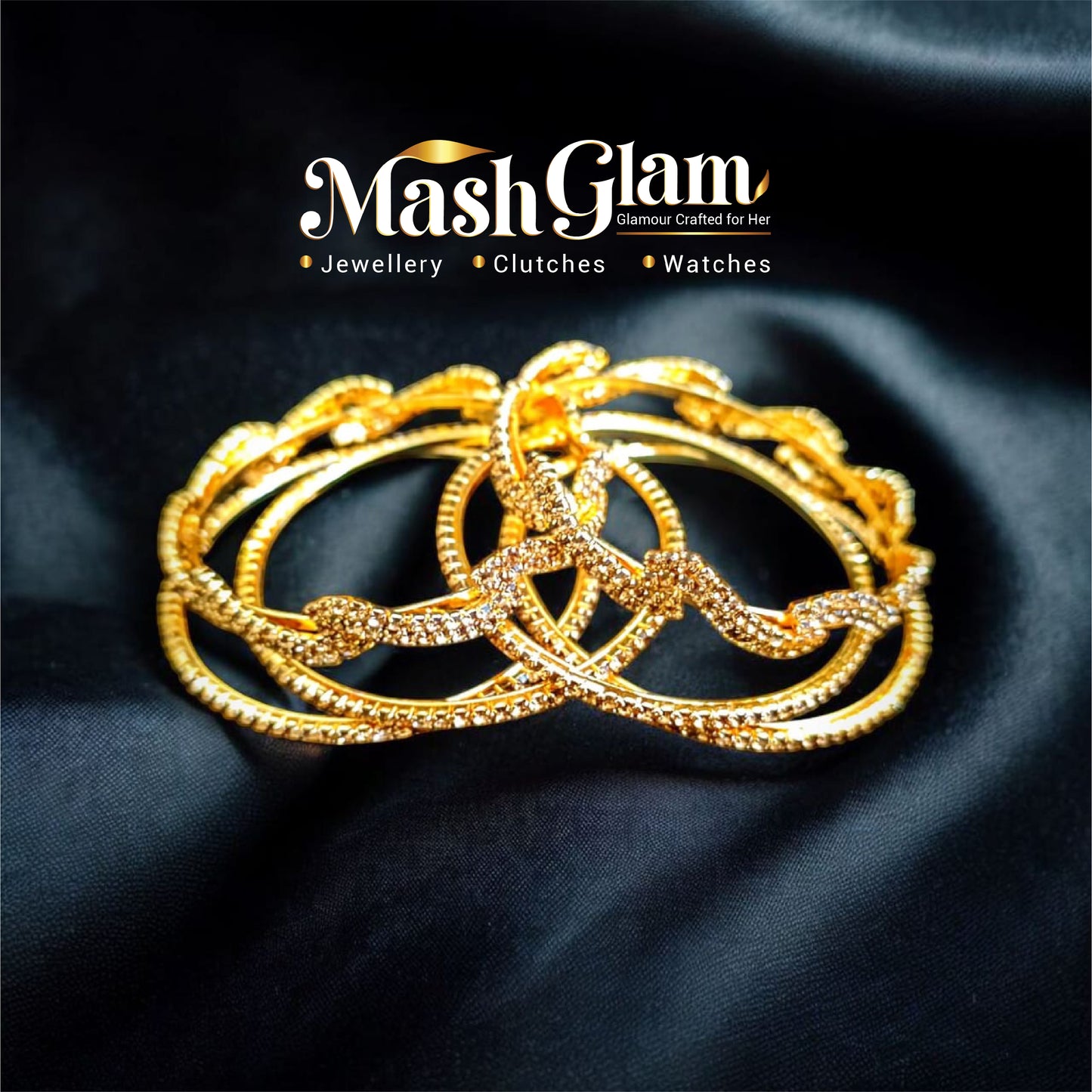 Zircon Sparkle Wave Bangles (Golden 2.4)