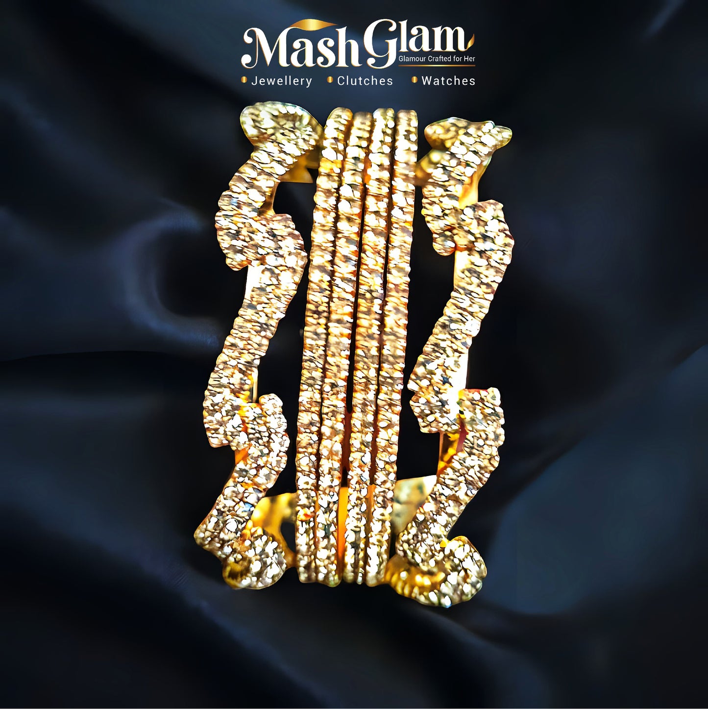 Zircon Sparkle Wave Bangles (Golden 2.4)