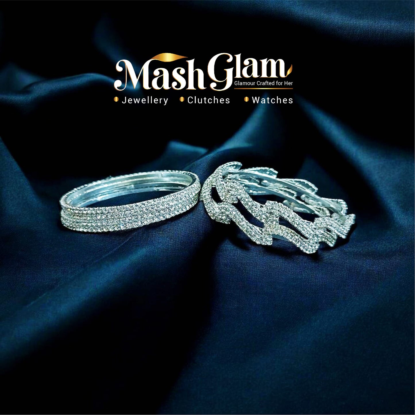 Zircon Sparkle Wave Bangles (Silver 2.4)